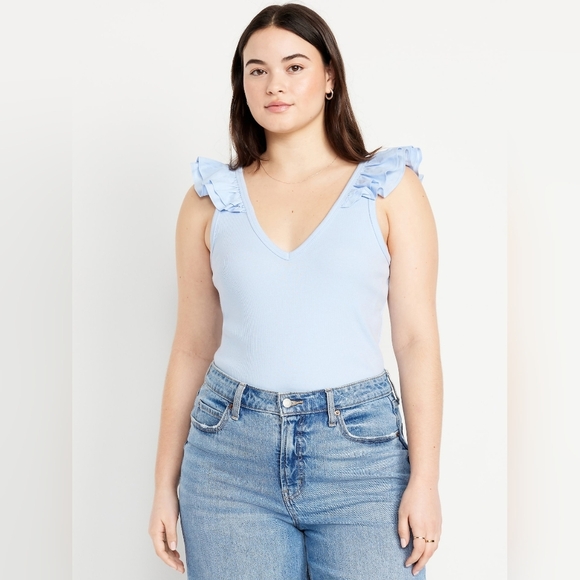 Old Navy Ruffle-Shoulder V-Neck Tank Top - Light Blue, Size XL - Picture 1 of 3